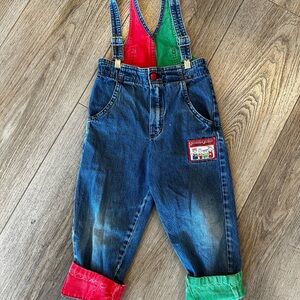 Vintage OshKosh B'gosh Blue Overalls with Red and Green Details